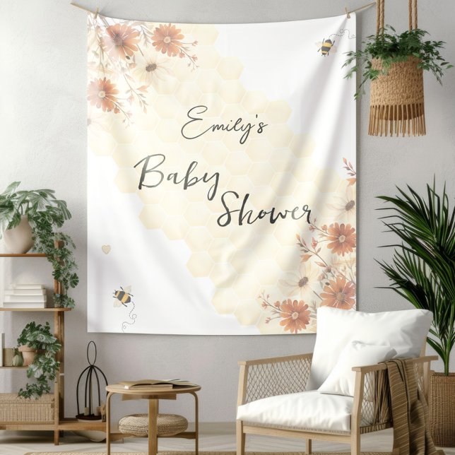 Bee Honey Boho Wildflower Baby Shower Tapestry (Creator Uploaded)