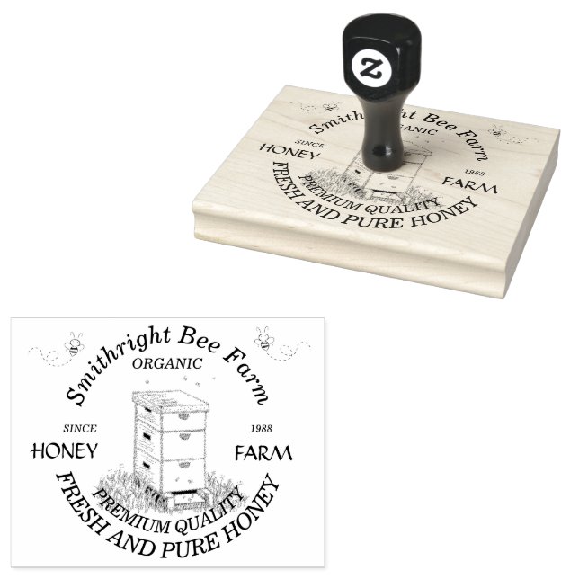 Bee Honey Farm With Hive Rubber Stamp (Stamped)