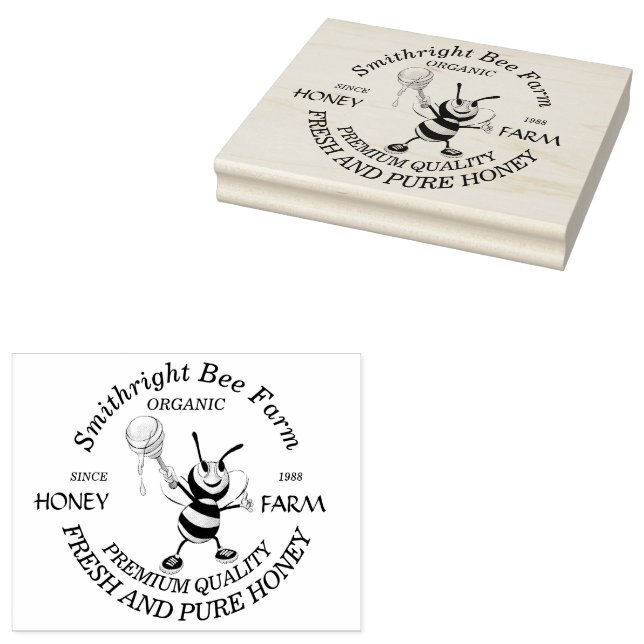 Bee Honey Farmer Personalized Rubber Stamp (Stamped)