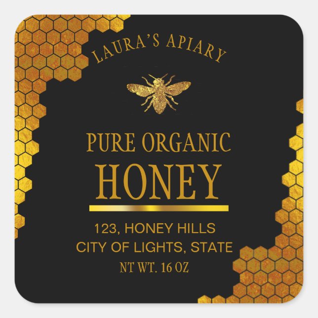 Bee Honey Jar Lid Produit Étiquette Apiary Honeype (Devant)