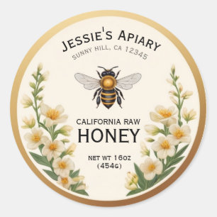 Bee Honey Jar Sticker Label Vintage White Flowers