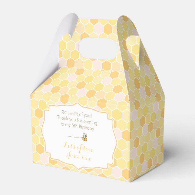 Bee, honey or honeycomb yellow favour box design (Front Side)