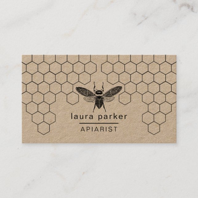 Bee Honey Seller Apiarist Black White Hexagon Busi Business Card (Front)