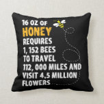 Bee honey statistics plant flowers beekeeper throw pillow<br><div class="desc">16 ounces of honey requires 1, 152 bees to travel 112, 000 miles and visit 4.5 million flowers. Perfect for any beekeeper who likes to save hives or has a beekeeping business.</div>