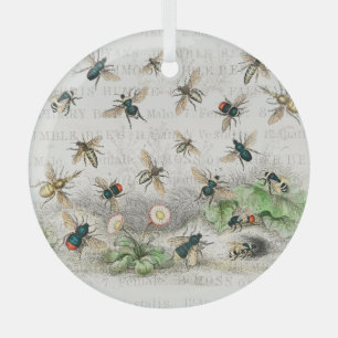 Bee Honey Worker Queen Bees Antique  Glass Ornament