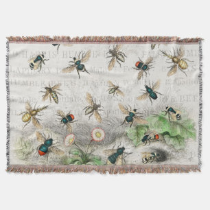 Bee Honey Worker Queen Bees Antique  Throw Blanket