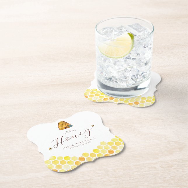 Bee, Honeycomb Bridal Shower Paper Coaster (Insitu)