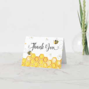Bee Honeycomb Daisy Folded Thank You Card