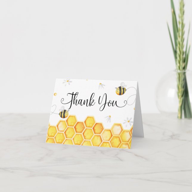 Bee Honeycomb Daisy Folded Thank You Card (Front)