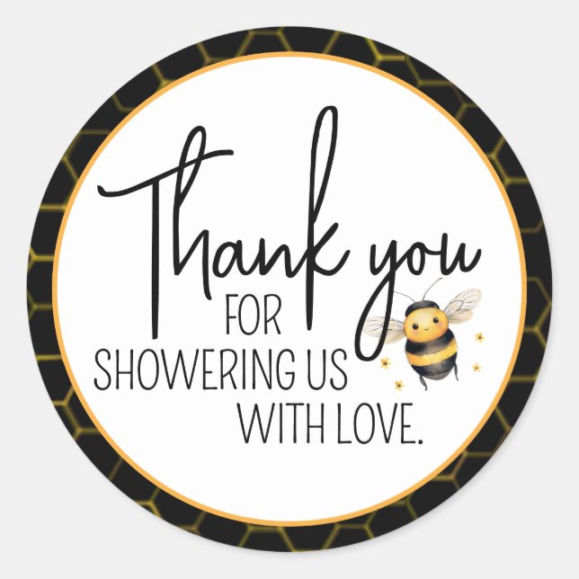 Bee Honeycomb Gold Black Baby Shower Thank You Classic Round Sticker (Front)
