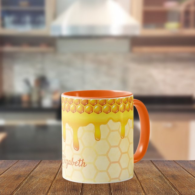 Bee honeycomb honey dripping Yellow name Mug (Creator Uploaded)