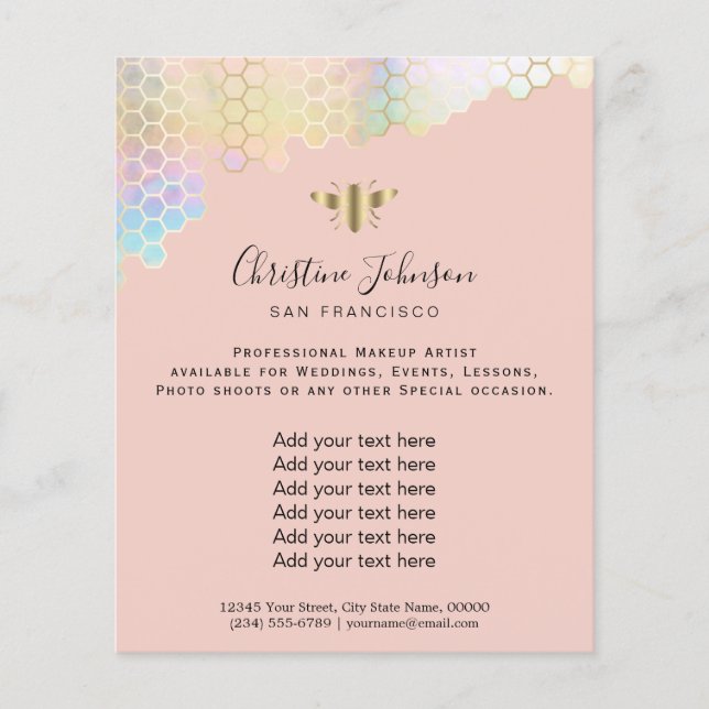 bee  honeycomb on pink blush background flyer (Front)