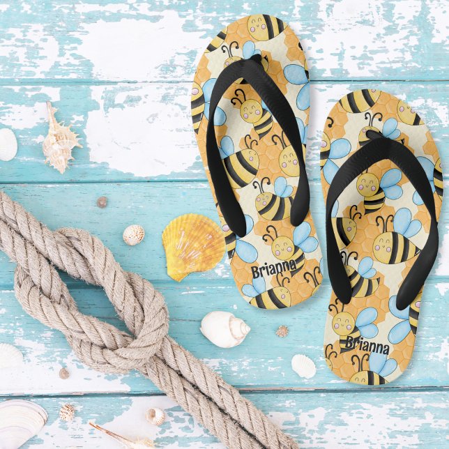 Bee & Honeycomb Pattern Custom Kid's Flip Flops (Creator Uploaded)