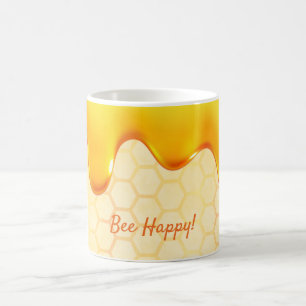 Bee honeycomb pattern honey dripping happy coffee mug