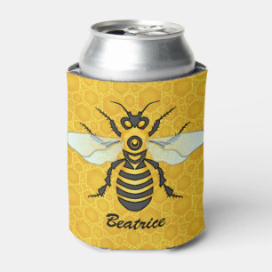 Bee Honeycomb Personalized Name Honeybee Hive Can Cooler