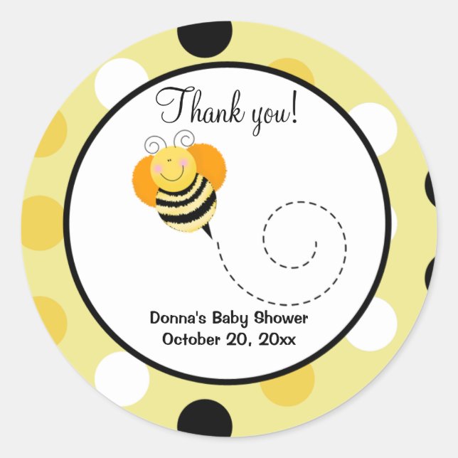Bee Hop Bumble Bee Round Favour Sticker - Polkadot (Front)