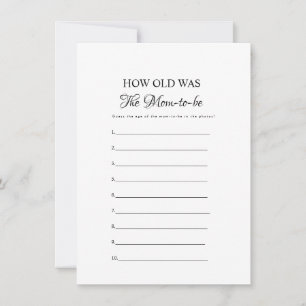 Bee How old was the mom baby Shower Game Card