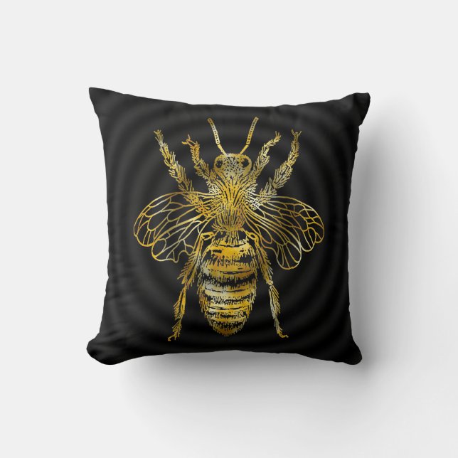 Bee in Yellow and white tones grey and Black Throw Pillow (Front)