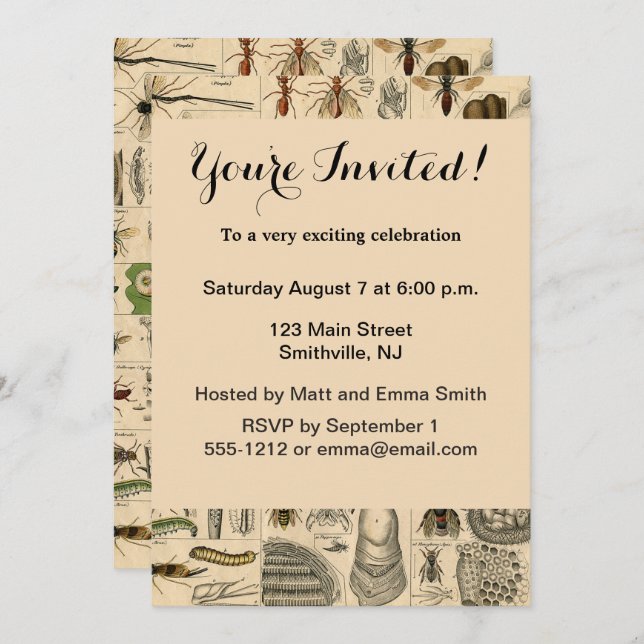 Bee Insect Bug Wasp Natural Nature Bees Painting Invitation (Front/Back)