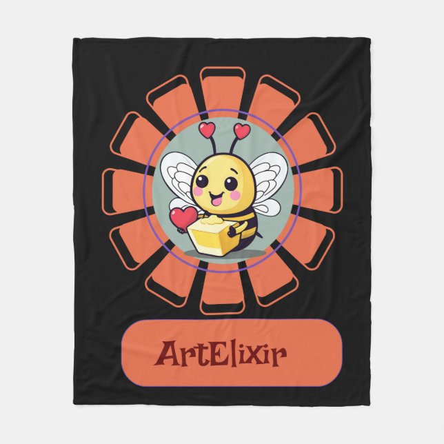Bee inside a flower print fleece blanket (Front)