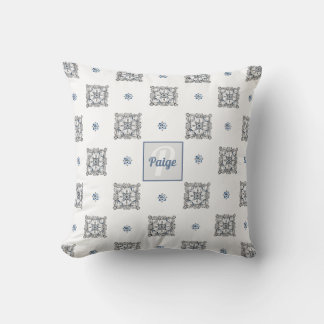 Bee Inspired Hand-Drawn Doodle with Monogram Throw Pillow