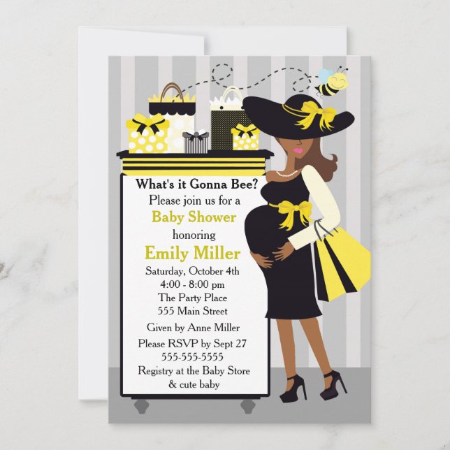 Bee Invitation Baby Shower Gender Reveal Pregnant (Front)