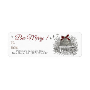 Bee Joyeux Miel Étiquette cadeau Red Bow Skep Noël