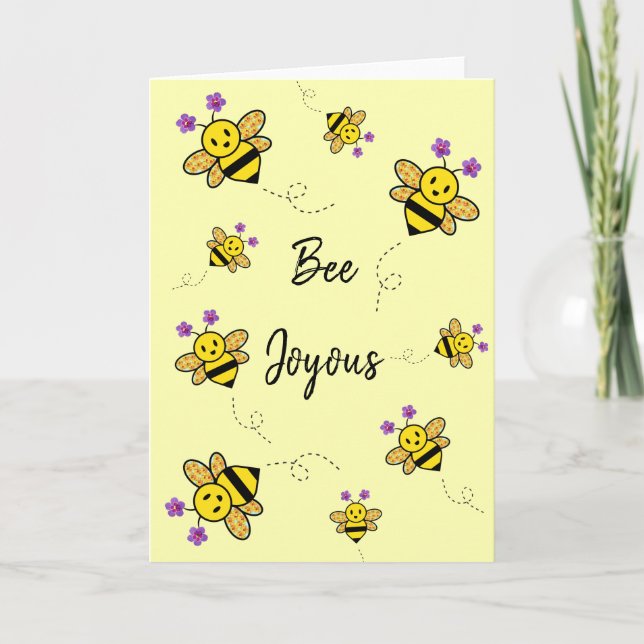 Bee Joyous Whimsical Floral Carte de voeux pliée (Devant)