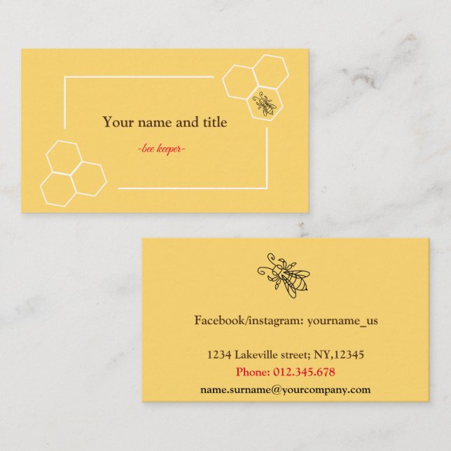 Bee keeper design customizable business card (Front/Back)