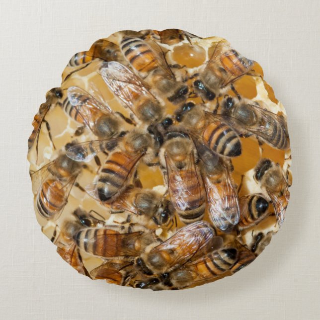 Bee keeping at Arlo's Honey Farm Round Pillow (Front)