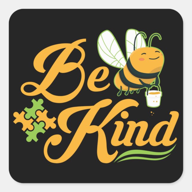 Bee Kind Autism Awareness Autism Superhero Square Sticker (Front)