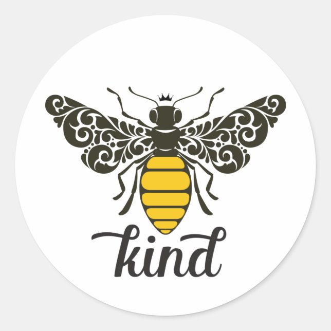 Bee Kind | Be Kind | Ornate Bee  Classic Round Sticker (Front)