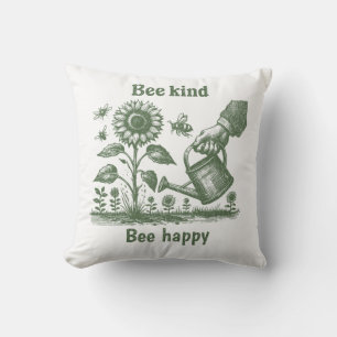 Bee Kind Bee Bee  Happy Vintage Sunflower  Throw Pillow