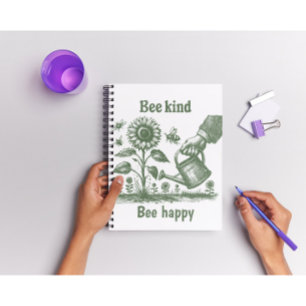 Bee Kind Bee Happy Sunflowe Woodcut Garden Notebook