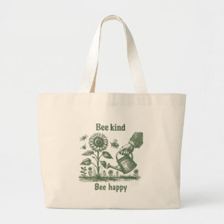 Bee Kind Bee Happy Sunflower for home gardener Large Tote Bag