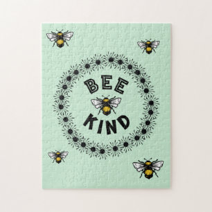 Bee Kind Bumble Bee Kindness Floral Design Jigsaw Puzzle