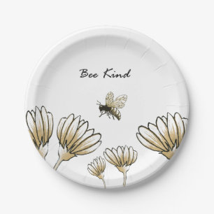 Bee kind buzzy bumble bee with flowers paper plate