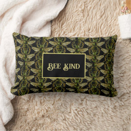 Bee Kind Elegant Gold and Black Bee Pattern Lumbar Pillow