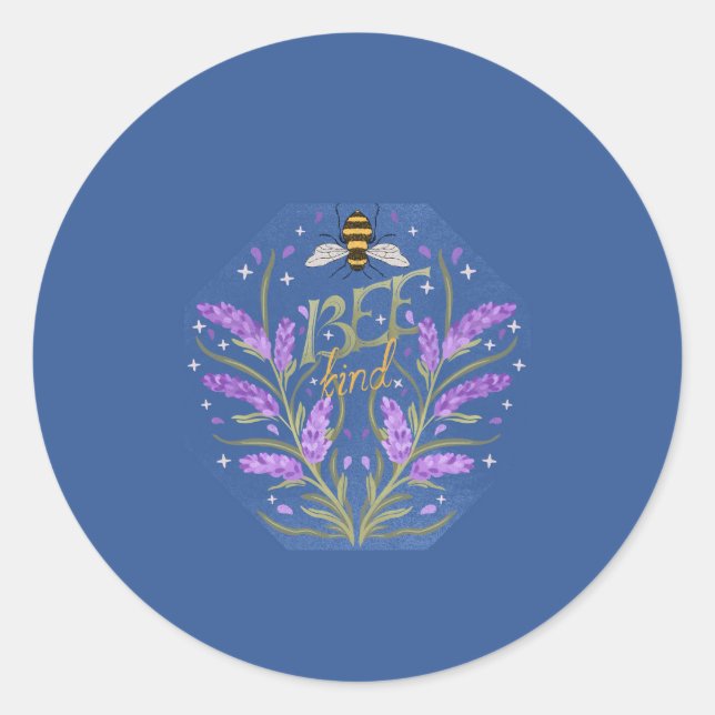 Bee Kind Floral Design - Motivational Message Classic Round Sticker (Front)