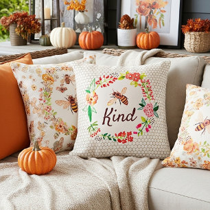 Bee kind floral outdoor pillow