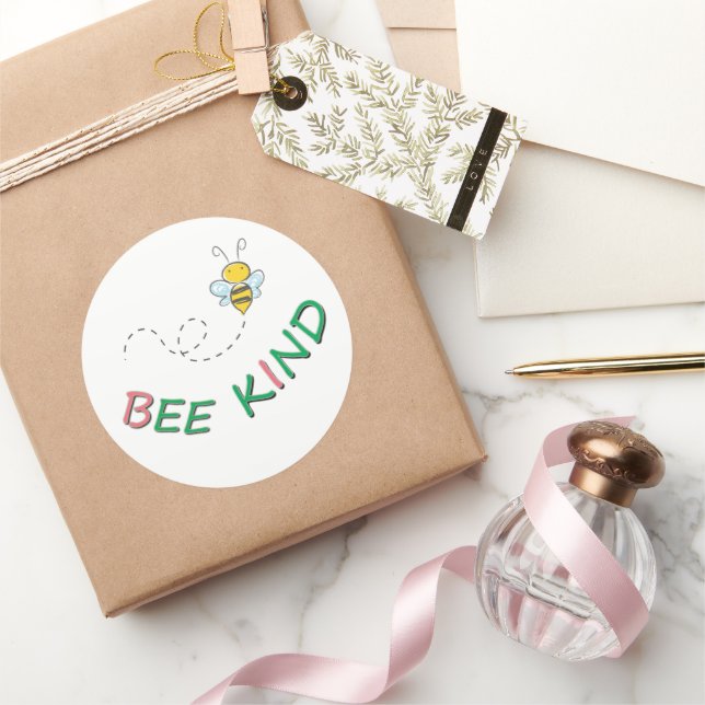 Bee Kind Funny Motivational Positive Quote Artwork Classic Round Sticker (Gifting)