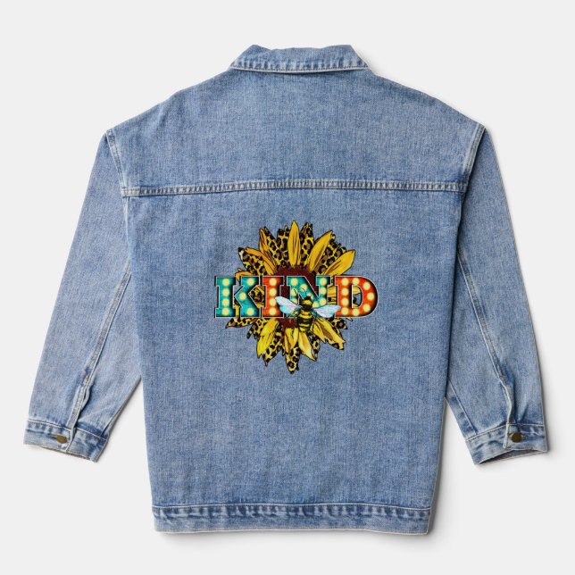 Bee Kind Funny Women Cute Flower Be Kind Blessed   Denim Jacket (Back)