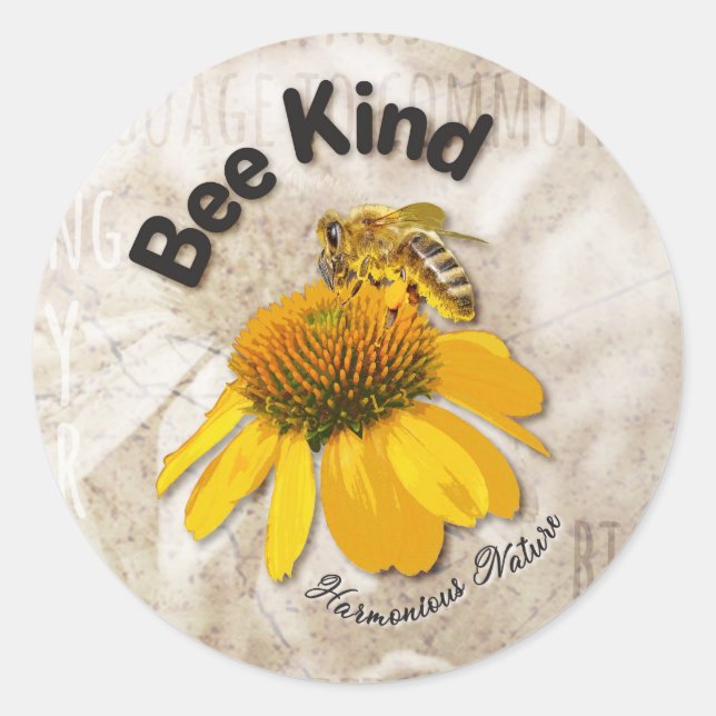 Bee Kind - Harmonious Nature Classic Round Sticker (Front)