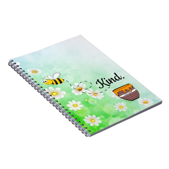 Bee kind honey floral green insect cartoon text notebook (Right Side)