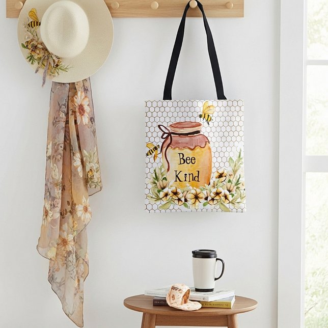 Bee kind honey pot  tote bag (Creator Uploaded)
