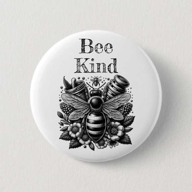 Bee Kind | Honeybee, Honey and Flowers Quote 2 Inch Round Button (Front)