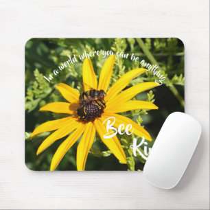Bee Kind Photograph Yellow Motivational Mouse Pad