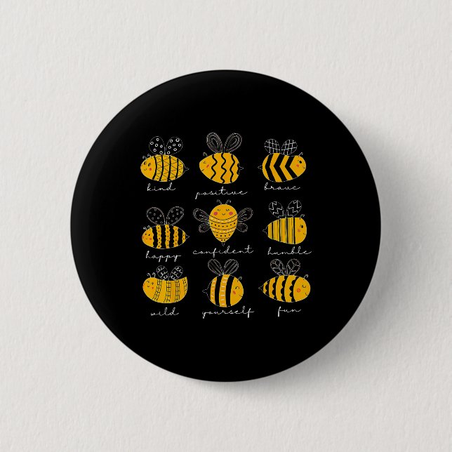 Bee Kind Positive Brave Happy Confident Humble Tea 2 Inch Round Button (Front)