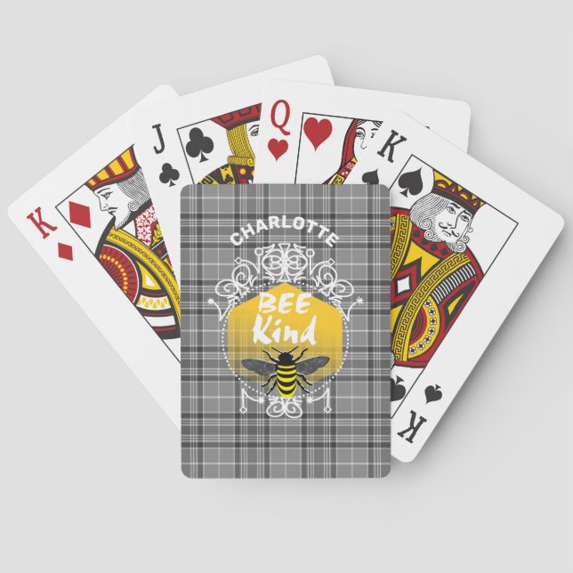 Bee Kind Pun Quote Cute Girly Personalized Playing Cards (Back)