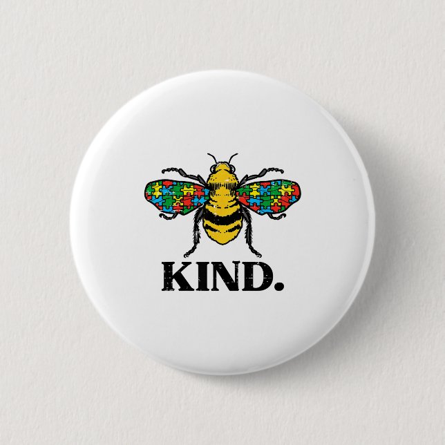 Bee Kind Puzzle Cute Autism Awareness Acceptance A 2 Inch Round Button (Front)